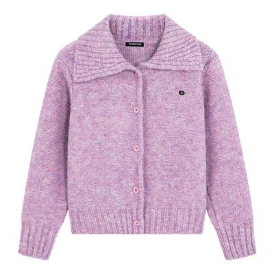 i.t GROUNDZERO韩系2025秋冬翻领灰色外套长袖毛衣针织开衫女