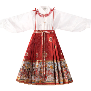 乌扣.木兰 汉服女童马面裙儿童中国风改良明制套装亲子装春秋