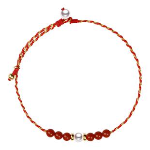 Luvor海水Akoya珍珠手链南红玛瑙18K金红绳本命年新年礼物送礼