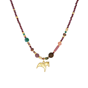 LAZY CIRCLES奇幻小马项链女石榴石红玛瑙串珠圣诞毛衣链明星同款