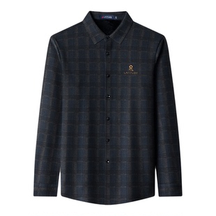 梦特娇男装加绒加厚格纹衬衫中年男士秋冬商务休闲高端保暖衬衣Z