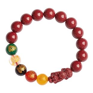 福一方正品朱砂貔貅朱砂手串男款五路财神男士本命年礼物朱砂手链