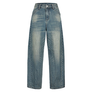 SEEKSIMPLE 蓝调生活 微收脚牛仔裤复古宽松直筒裤子女2024秋季