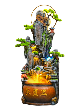 现代中式禅意客厅入户门玄关转角招财流水摆件循环水乔迁新居送礼
