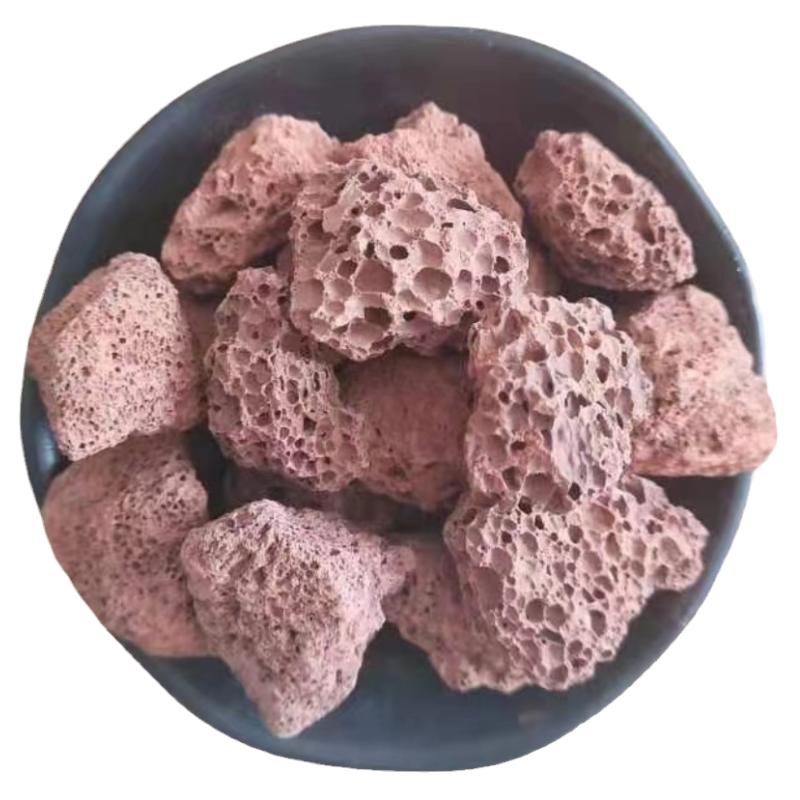 红色火山石岩保湿带孔覆盖物花园