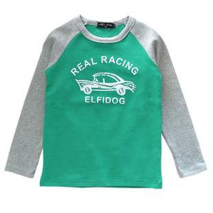 26年春秋男童插肩袖汽车印花长袖T恤磨毛纯棉修身中厚圆领打底衫