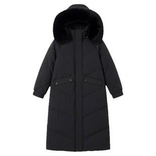 雪中飞秋冬新款女奢华狐狸大毛领宽松廓形显瘦中长款大红色羽绒服