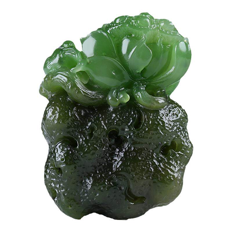 和田玉碧玉鸬鹚莲花挂件吊坠