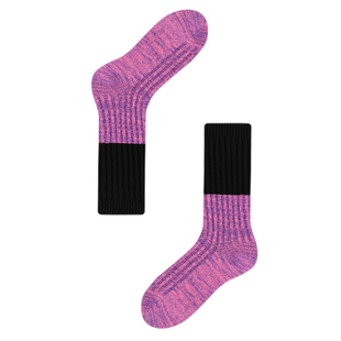 AR撞色袜子纯棉秋冬粗针保暖无骨堆堆袜中筒袜百搭女长筒袜设计感