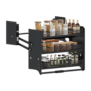 厨房吊柜升降拉篮橱柜三层下拉缓冲阻尼开门式置物架调味料拉篮