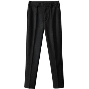 羊毛男裤子加厚毛呢人字纹秋冬季冬款条纹尼小脚呢子休闲男士西裤