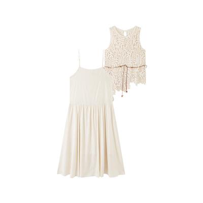 三福连衣裙女2026新款夏季气质蕾丝罩衫吊带裙子两件套女装520257