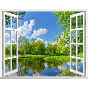 3D客厅仿真假窗户自粘壁纸创意风景卧室大海森林壁画墙纸墙画装饰