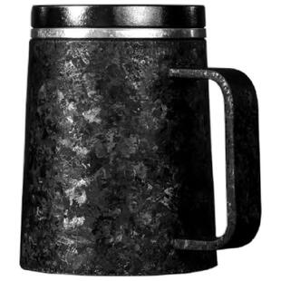 小黑杯纯钛咖啡杯办公杯纯钛茶漏磁吸杯盖茶水分离马克杯双层钛杯