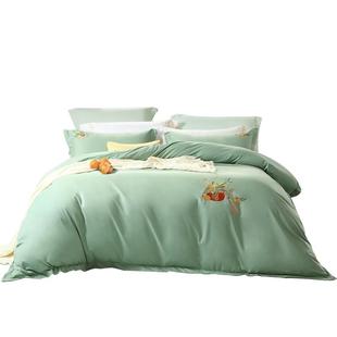 富安娜家纺60支磨毛床上用品全棉床单被套简约双人床长绒棉四件套