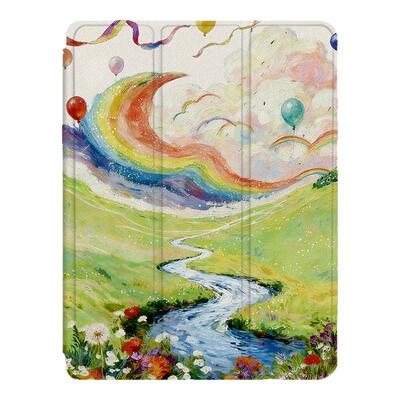适用苹果ipadpro油画彩虹air7风景2025新款mini6第10代11寸2023版12.9三折式花朵3带笔槽5平板4小众保护套壳