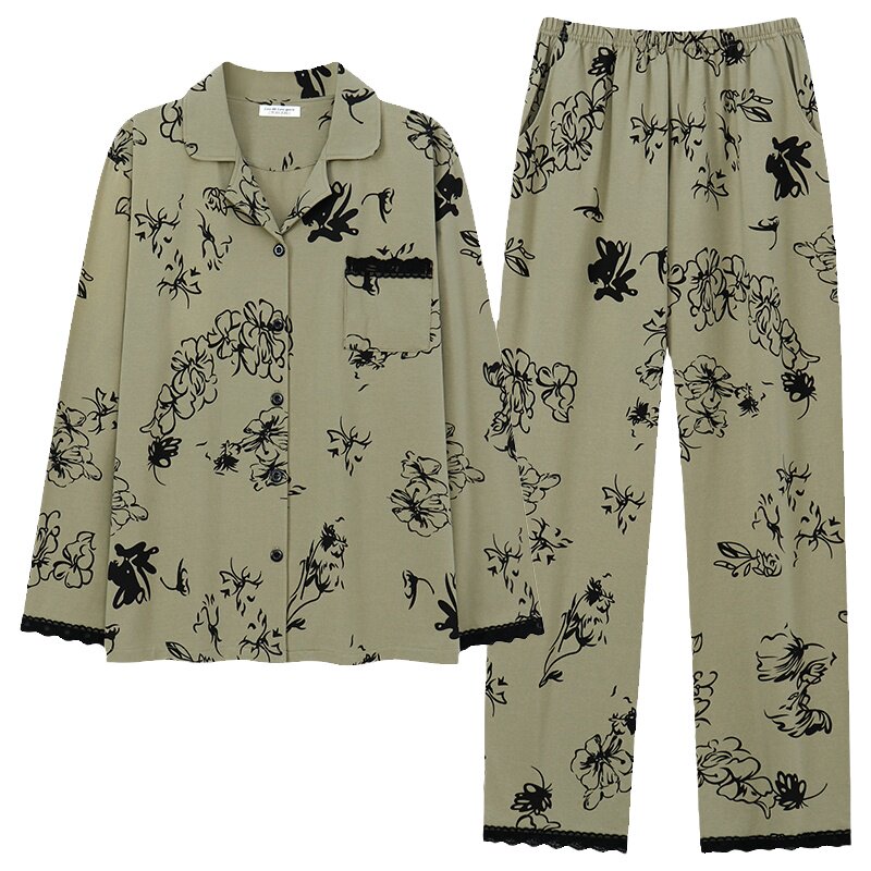 浪莎睡衣长袖纯棉休闲宽松家居服