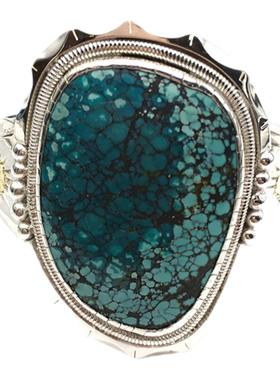 纳瓦霍印第安手镯环绿松石925纯银手工摇滚机车男女开口高桥吾郎