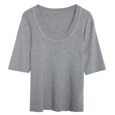 木子理想大码五分袖U领毛针织衫