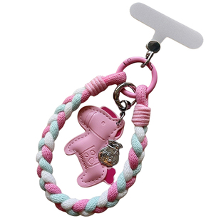 2026年马到成功棉质秋冬三股编织短款手机挂绳可手提防丢手绳手腕皮质挂件腕带夹片挂饰彩色壳绳子包挂户外女