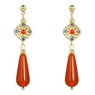 红色新中式水滴耳环女士高级感轻奢气质国风耳坠独特绝美旗袍耳饰