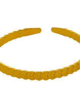 越南沙金鱼鳞片手镯女仿真黄金开口镀金镯子小众ins简约手环首饰