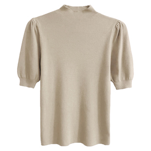 胖MM中袖针织衫女夏季新款修身显瘦百搭打底衫洋气大码泡泡袖上衣