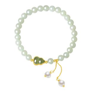 周大生葫芦和田玉手串女款小众高级设计珍珠手链本命年礼物送女友