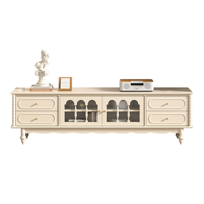 奶油风实木落地电视柜组合