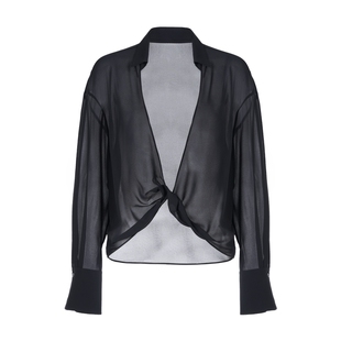 LYNEE【月夜】扭结花式上衣新款女轻薄深v领长袖设计感雪纺衬衫