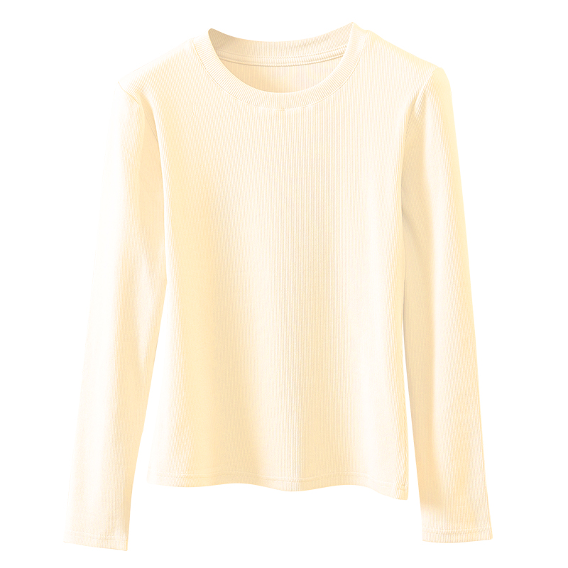 纯棉圆领打底衫女春秋新款T恤修身显瘦长袖内搭气质亲肤螺纹上衣