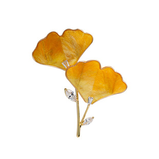 【金秋知叶】手工非遗绒花胸针女 银杏双叶大衣西装优雅百搭胸花