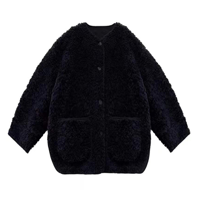 羊羔毛皮毛一体贴标韩系大衣