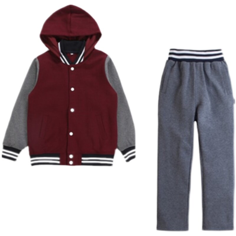 伊顿同款中小学生校服套装春秋枣红藏青英伦风棒球服条纹裤腰长裤