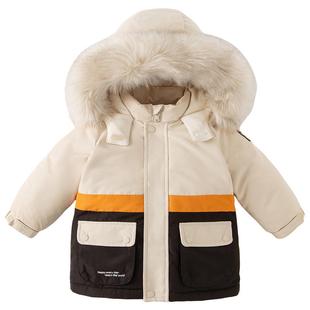 戴维贝拉儿童羽绒服冬款防寒服男童三防外套女童宝宝红色拜年服