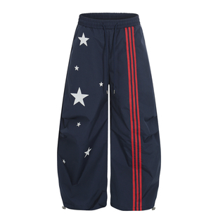 辣到中暑美式辣妹街头嘻哈风星星条纹阔腿速干裤宽松垂坠感休闲裤