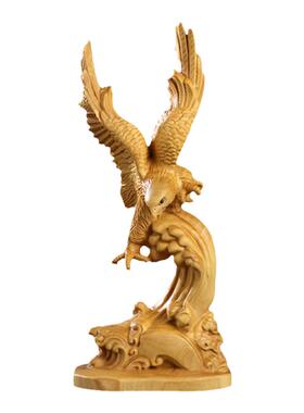 黄杨木雕大展宏图雄鹰展翅木质工艺品家居书房新中式桌面装饰摆件