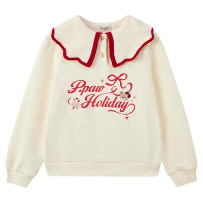 【圣诞】PawinPaw卡通小熊童装25年冬季新款女童圆领卫衣加绒保暖