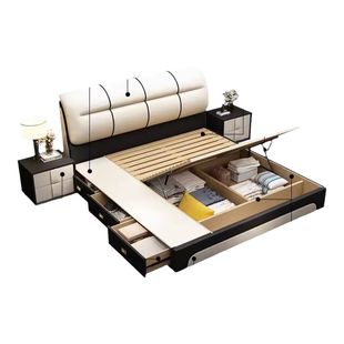 皮床1.8m主卧室2米x2米2大床榻榻米双人科技布1.5m储物床现代简约