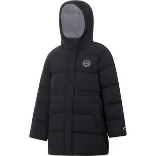 李宁儿童中长款羽绒服女大童女孩冬装外套防泼水冬季休闲鸭绒童装