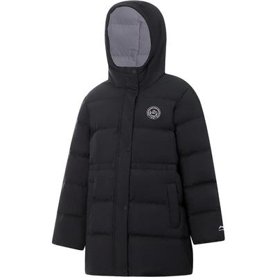 李宁童防泼水连帽女休闲中羽绒服