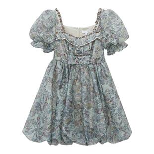 我爱露露LULUALWAYS夏季新款优雅甜美方领纽扣短款连衣裙