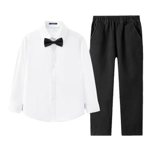 罗蒙儿童白衬衫合唱演出服春秋男童六一表演黑色西裤校园班服套装