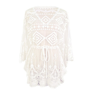 泳衣罩衫女可下水海边游泳外披蕾丝网纱温泉外套比基尼外搭防晒衫