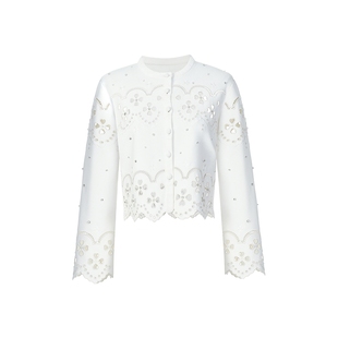 lefame拉飞姆秋季马德拉刺绣针织钉钻开衫上衣女