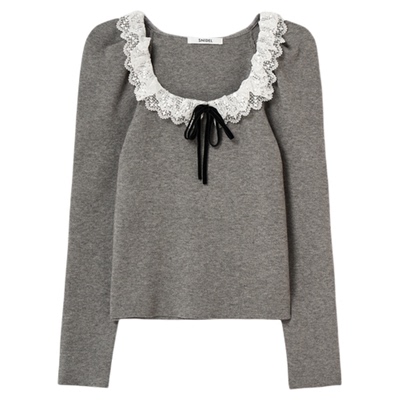 SNIDEL2026春夏新品优雅蕾丝边系带方领长袖针织衫上衣SWNT261332