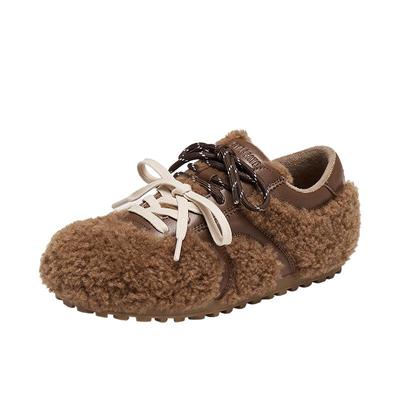 思加图复古毛毛鞋德训鞋保暖女鞋