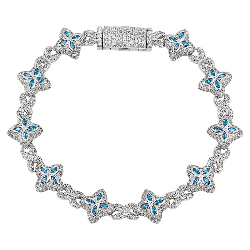 KREAM 满钻湖蓝锆石手链男嘻哈欧美潮流轻奢小众个性手饰