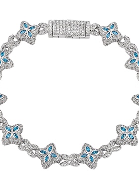 KREAM 满钻湖蓝锆石手链男嘻哈欧美潮流轻奢小众个性手饰