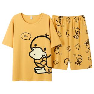 睡衣女夏季纯棉短袖短裤可爱小黄鸭卡通春夏款韩版大码宽松家居服